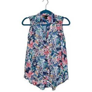 H&M Colorful Tropical Print Sleeveless Concealed Button Front Blouse